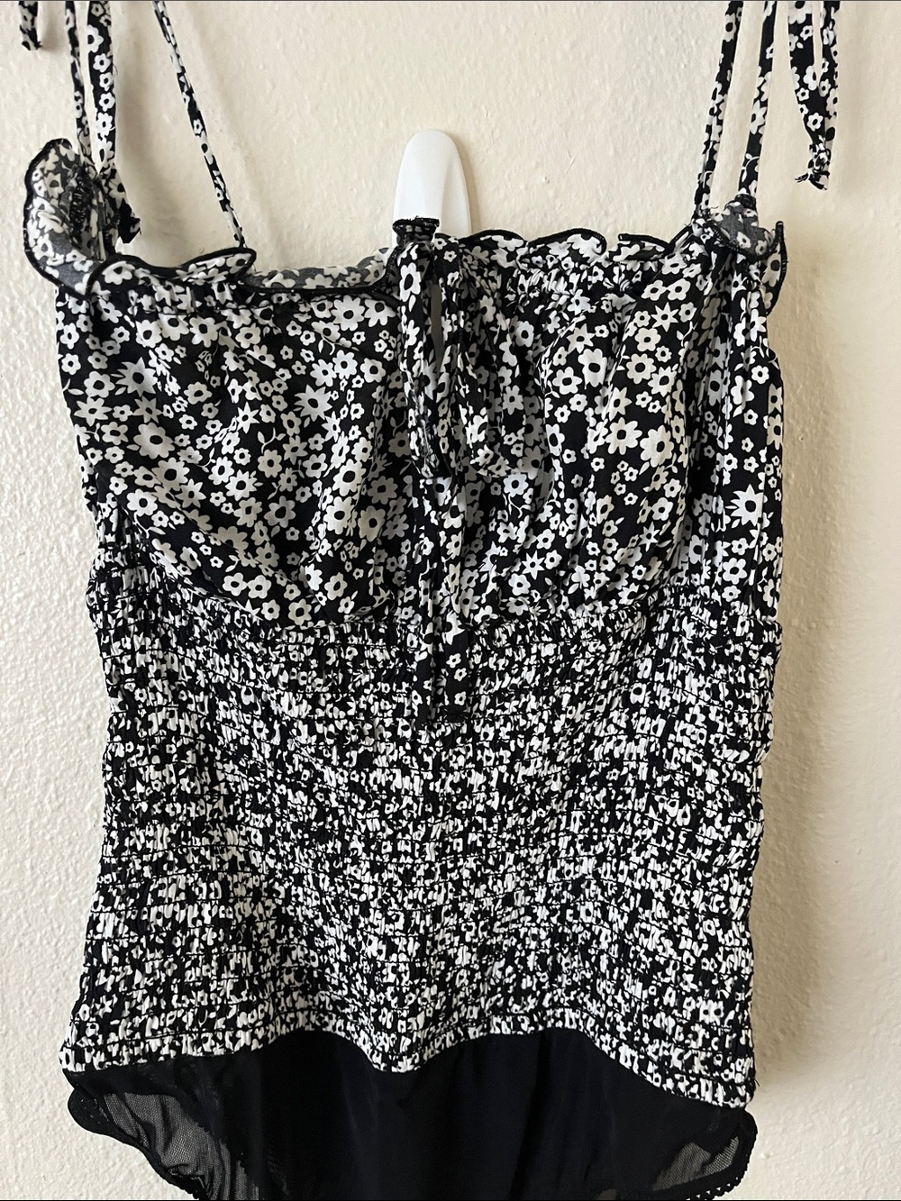 Free People Black & White Floral Smocked Bodysuit